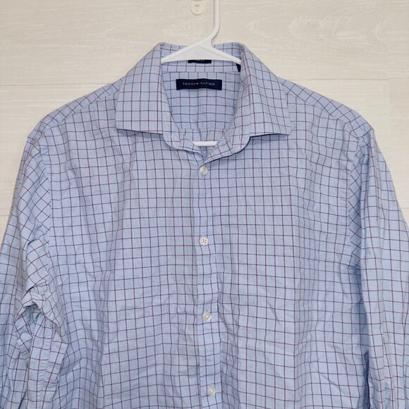 Tommy Hilfiger Blue Plaid Long Sleeve Slim Fit Button Up Dress Shirt size medium - Picture 4 of 6